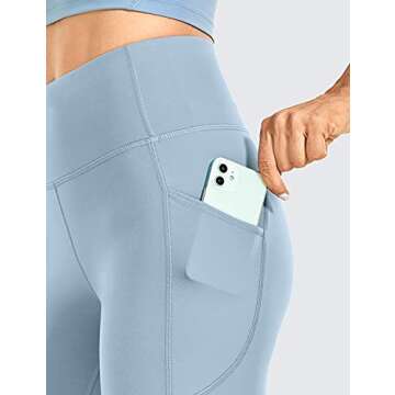 CRZ YOGA Women's Brushed Naked Feeling Biker Shorts with Side Pockets 6'' - High Waist Matte Workout Yoga Gym Spandex The Breeze Blue Medium