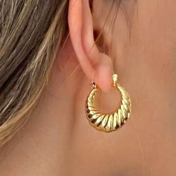 STORUP Chunky Gold Earrings for Women, Lightweight 18k Gold Filled Chunky Earrings Dainty Bold Thick...