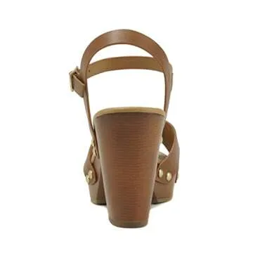 Soda MIGUEL ~ Women Crisscross Band Fashion Chunky Platform Block Mid Heel Sandal with Ankle Strap a...