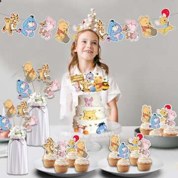 Lacgeir Winnie Pooh Party Decorations Winnie Pooh Centerpieces Include Banner Cake Cupcake Toppers Centerpieces for Winnie Pooh Baby Shower Decorations