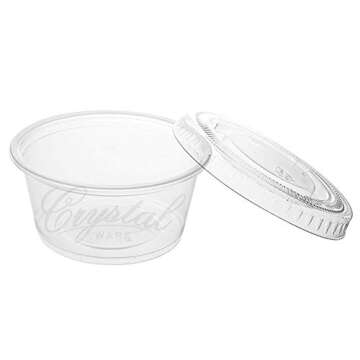 Crystalware Plastic Portion Cups with Lids, Condiment Cup, Jello Shot, Soufflé Portion, Sampling Cup (Clear, 1.5oz 100 Cups/Lids)