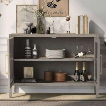 FRITHJILL Wooden Storage Cabinet with 2 Tempered Glass Doors, Adjustable Shelf, and Elegant Wood Gra...