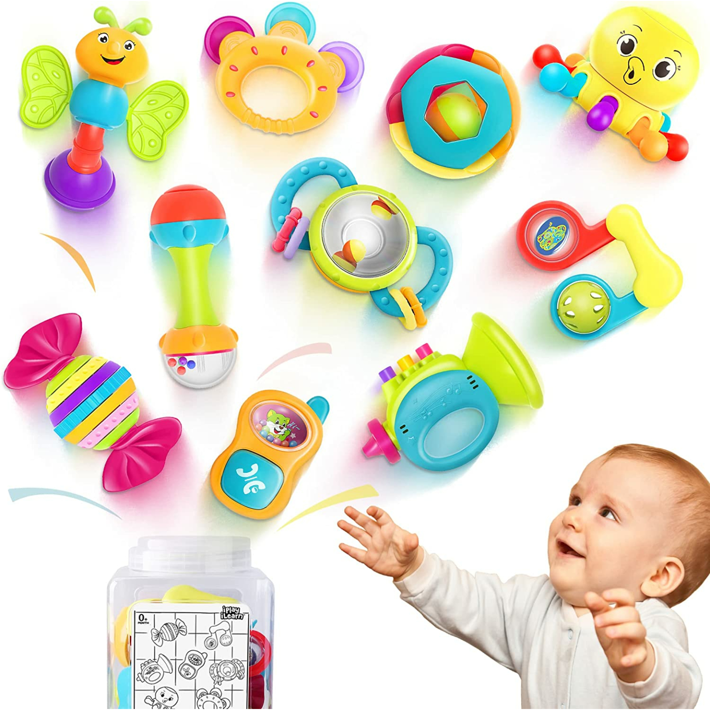 10pcs Baby Rattles Set for Newborns - iPlay, iLearn