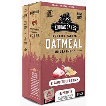 Kodiak Cakes Strawberries & Cream Protein-Packed Oatmeal Packets, Box of 6 Instant Oatmeal Packets, NON GMO, 12 Grams of Protein, Kosher Dairy