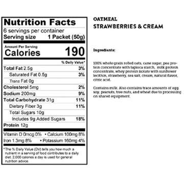 Kodiak Cakes Strawberries & Cream Protein-Packed Oatmeal Packets, Box of 6 Instant Oatmeal Packets, NON GMO, 12 Grams of Protein, Kosher Dairy