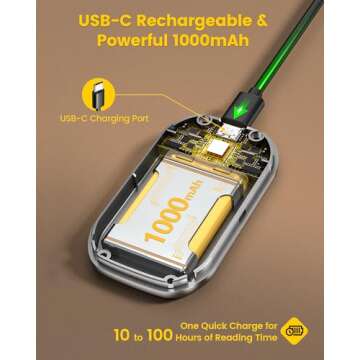 Glocusent Innovative Tri-Head Book Light for Reading in Bed, 3 Colors & 5 Brightness Levels, 1000mAh Rechargeable, with 30-Min Timer, 10-100Hrs, Partner Friendly, Perfect for Book Lovers