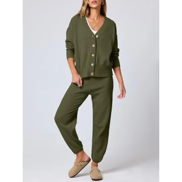 ANRABESS Women’s Stylish Cardigan and Jogger Set 2024