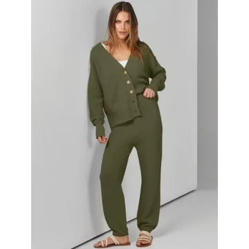 ANRABESS Women’s Stylish Cardigan and Jogger Set 2024