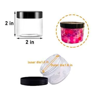 20 Pack 2 oz Clear Plastic Round Slime Containers,Empty Plastic Storage Jars with Black Lids,Refillable Storage Container for Slime,Cosmetic,Cream,Paint,Jewelry