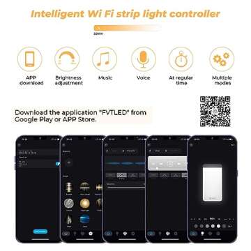 Sumaote Single Color LED Strip Lights WiFi Controller, Compatible with Android iOS Works for 5050 3528 COB LED Light Strips, 5V-28V, Voice Control, Dimmable, Timing Function