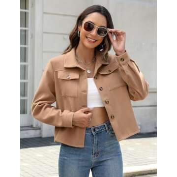 Zeagoo 2025 Casual Cropped Flannel Shacket for Women - Trendy & Cozy