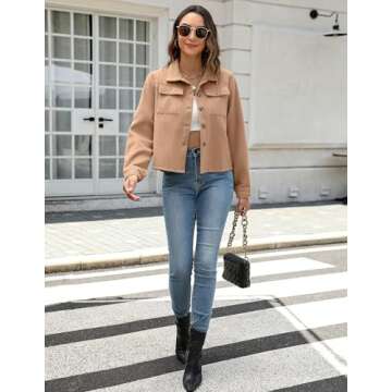 Shop Zeagoo 2025 Casual Cropped Shacket Stylish Flannel Jackets