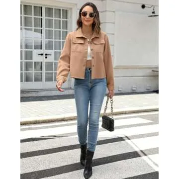 Shop Zeagoo 2025 Casual Cropped Shacket Stylish Flannel Jackets