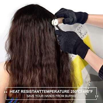 Sopito Heat Resistant Gloves with Silicone Bumps, Professional Heat Gloves for Hair Styling Curling Iron Wand Flat Iron, Black