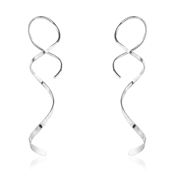 Handmade 925 Sterling Silver Spiral Threader Earrings Hypoallergenic Twisted Curved Drop Dangle Earr...