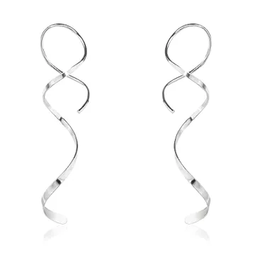 Handmade 925 Sterling Silver Spiral Threader Earrings Hypoallergenic Twisted Curved Drop Dangle Earr...