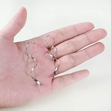 Handmade 925 Sterling Silver Spiral Threader Earrings Hypoallergenic Twisted Curved Drop Dangle Earrings Pull Through Earrings for Women Trendy Fashion-Long Silver