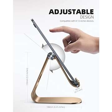 Lamicall Adjustable Tablet Stand - Desktop Holder Dock Compatible with iPad Pro 9.7, 10.5, 12.9 Air Mini 4 3 2, Kindle, Nexus, Tab, E-Reader (4-13") - Gold