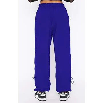 DISCIPBUSH Cargo Pants Women Baggy - Parachute Pants for Women, Rave Y2K Festival Outfits Cobalt Blue M