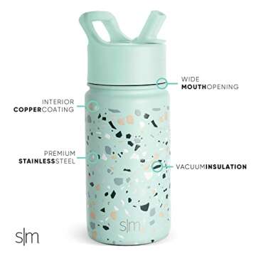 Simple Modern Kids Water Bottle with Straw Lid | Insulated Stainless Steel Reusable Tumbler for Toddlers, Girls | Summit Collection | 14oz, Blue Terrazo