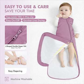 HAPIU Unisex Rayon Made from Bamboo Baby Sleep Sack TOG 1.0, 2-Way Zipper YKK, Wearable Blanket Baby, 6-18 Months,Tulipwood