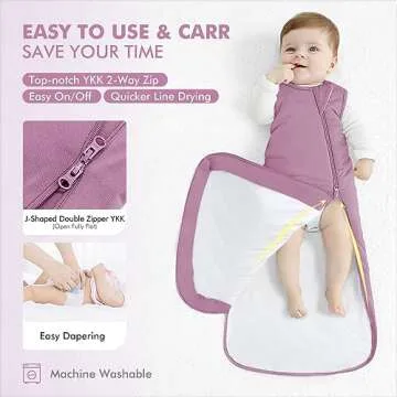 HAPIU Unisex Rayon Made from Bamboo Baby Sleep Sack TOG 1.0, 2-Way Zipper YKK, Wearable Blanket Baby, 6-18 Months,Tulipwood
