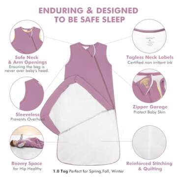 HAPIU Unisex Rayon Made from Bamboo Baby Sleep Sack TOG 1.0, 2-Way Zipper YKK, Wearable Blanket Baby, 6-18 Months,Tulipwood