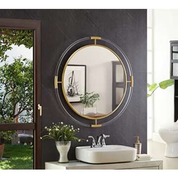 Contemporary Brushed Gold Round Acrylic Mirror