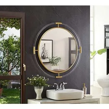 Contemporary Brushed Gold Round Acrylic Mirror