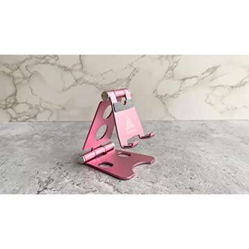 Pink Phone Stand - Ahdeau Foldable Aluminum Phone Dock, Portable Cell Phone Stand for Desk Universal Tablet Holder Fits All Smartphones, Cradle. Stocking Stuffer