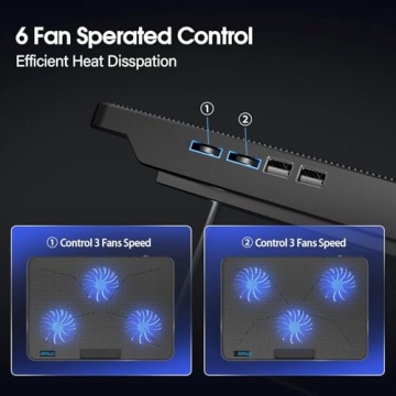 UltraCool 6-Fan Gaming Laptop Cooling Pad Adjustable Quiet