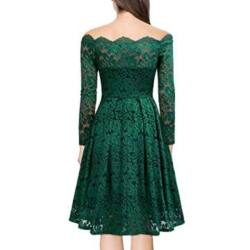 MISSMAY Women's Vintage Floral Lace Long Sleeve Boat Neck Cocktail Party Swing Dress, XX-Large, Gree...