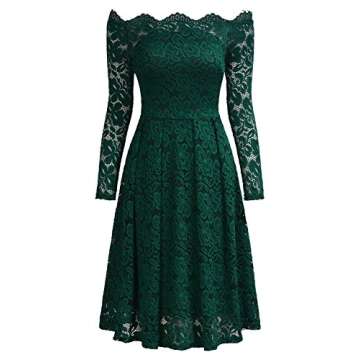 MISSMAY Women's Vintage Floral Lace Long Sleeve Boat Neck Cocktail Party Swing Dress, XX-Large, Green