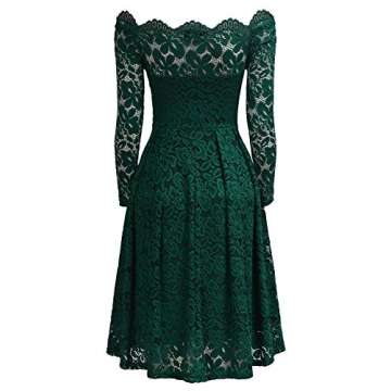 MISSMAY Women's Vintage Floral Lace Long Sleeve Boat Neck Cocktail Party Swing Dress, XX-Large, Green