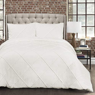 Lush Decor Diamond Pom Pom Comforter 3 Piece Set with Pillow Shams - King - White