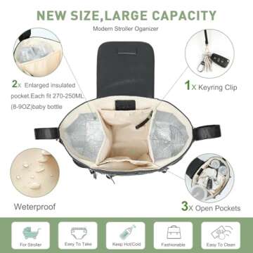 miss fong Stroller Organizer with Insulated Cup Holder Stroller Accessory Bag, Stroller Caddy Stroll...