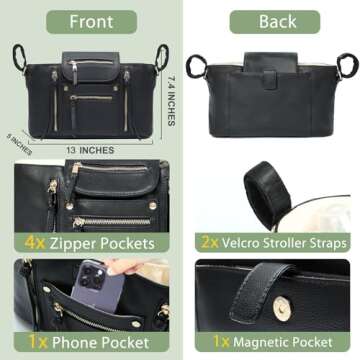 miss fong Stroller Organizer with Insulated Cup Holder Stroller Accessory Bag, Stroller Caddy Stroller Diaper Bag Stroller Storage with Adjustable Strap to Fit All Strollers (Black)