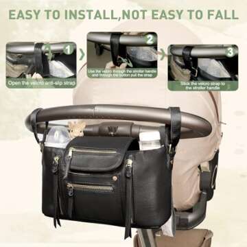 miss fong Stroller Organizer with Insulated Cup Holder Stroller Accessory Bag, Stroller Caddy Stroller Diaper Bag Stroller Storage with Adjustable Strap to Fit All Strollers (Black)