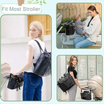 miss fong Stroller Organizer with Insulated Cup Holder Stroller Accessory Bag, Stroller Caddy Stroller Diaper Bag Stroller Storage with Adjustable Strap to Fit All Strollers (Black)
