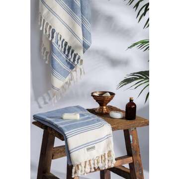 DEMMEX Oversized Turkish Bath and Beach Towel - 100% Organic Cotton, Lightweight Quick-Dry Peshtemal...