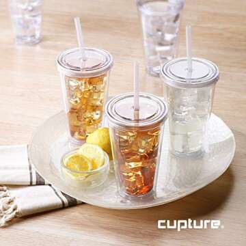 Cupture Classic 12 Insulated Double Wall Tumbler Cup with Lid, Reusable Straw & Hello Name Tags - 16 oz, Bulk Pack (Clear)