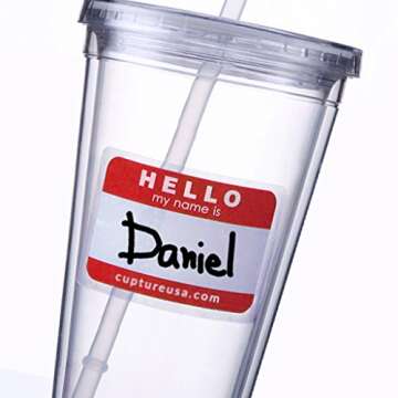 Cupture Classic 12 Insulated Double Wall Tumbler Cup with Lid, Reusable Straw & Hello Name Tags - 16 oz, Bulk Pack (Clear)