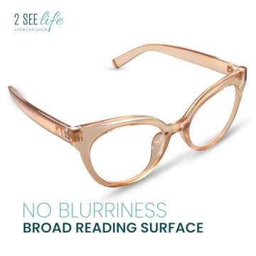 Champagne Large Horn Rimmed Cat Eye Reading Glasses for Women with Sturdy Frame - Spring Hinges Eyeg...