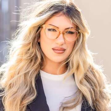 Champagne Large Horn Rimmed Cat Eye Reading Glasses for Women with Sturdy Frame - Spring Hinges Eyeglasses - Cateye Readers for Women - All Face Shape Fashion Glasses for Women - Cheaters Glasses 2.0+