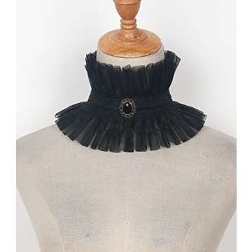 L'VOW Ruffle Neck Collar Renaissance Classic Costume Victorian Mesh Choker with Gem for Women(Black)