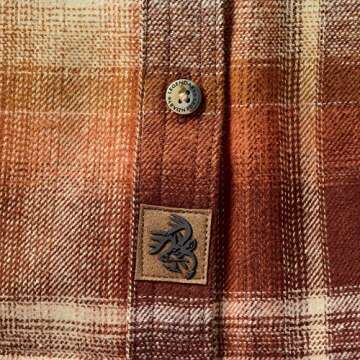Legendary Whitetails Women's Cottage Escape Flannel Long Sleeve Plaid and Solid Color Clothes for Women, Fitted Button Down, Pumpkin Spice, Large