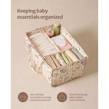 Blissful Diary Floral Diaper Caddy Organizer, Stylish Nursery Storage Basket, Gift for Baby Shower, ...