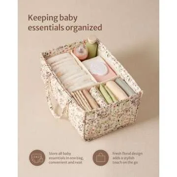 Blissful Diary Floral Diaper Caddy Organizer, Stylish Nursery Storage Basket, Gift for Baby Shower, ...