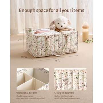 Blissful Diary Floral Diaper Caddy Organizer, Stylish Nursery Storage Basket, Gift for Baby Shower, Baby Registry Must Have, Newborn Essentials, Pastoral Daisy