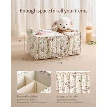 Blissful Diary Floral Diaper Caddy Organizer, Stylish Nursery Storage Basket, Gift for Baby Shower, Baby Registry Must Have, Newborn Essentials, Pastoral Daisy